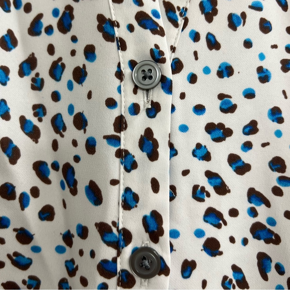Anthropologie Cabi Blue Leopard Print Button Down Shirt Dress - Picture 7 of 14